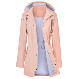 LOMON Raincoat Women Waterproof Long Hooded Trench Coats Lined Windbreaker Travel Jacket Pink M