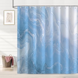 Abstract Marble Shower Curtain, Light Blue Pattern Modern Shower Curtains Set Bathroom Decor, Waterproof Fabric with 12 Hooks Accessory 72x72 Inch