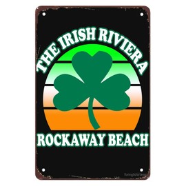 Funny Rockaway Beach Queens NY The Irish Riviera Beach Fun Trébol Retro Letreros Decoración de pared clásico Metal Tin Sign Bar Oficina Baño Hombre Cueva Pub Decoración de pared Regalo 8 x 12 pulgadas