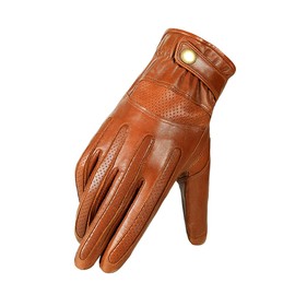 Harssidanzar Motorcycle Gloves for Mens Full Finger Leather Genuine Sheepskin Gloves SM055US,Saddle,Size L