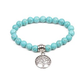 MiniJewelry Family Tree of Life Turquoise Bracelet Elastic Stretch Women Men Daughter Granddaughter Birthday Christmas Mothers Day