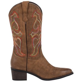 SheSole Women's Snip Toe Western Cowgirl Cowboy Boots Mid Calf Country Wedding Boots Brown US Size 10