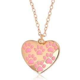 Heart-Shaped Paw Print Necklace Dog Cat Paw Pendant Necklace Pink Gold Puppy Dog Cat Mom Gifts for Women Pet Lovers Owners Rescuer Veterinarian Gifts for Birthday Christmas Animal Themed Party Favors