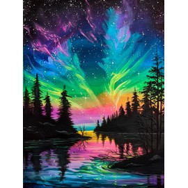 HKLIOPU Night Sky Aurora Diamond Art Kits Adults Full Drill 5D Diamond Painting Forest Scenery,Embroidery Kits with Rich Toolkit for Home Wall Decor30x40cm (LCC010)