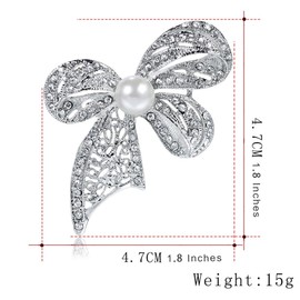 FAIRYGATE Crystal Brooch Rhinestone Bow Brooches Pins Dress Elegant Anti Light Fashion Gift for Women Ladies Clothes Accessories, B4617