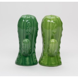 Fine Ceramic Cactus Salt & Pepper Shakers Set, 3-7/8" H