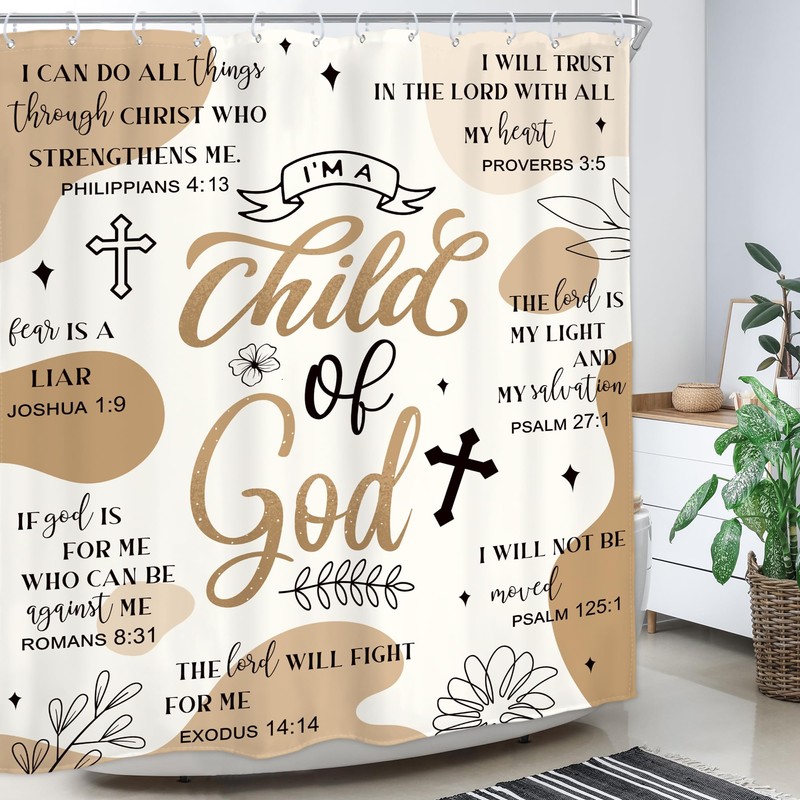 Homewelle Light Brown Abstract Bible Verse Shower Curtain Scripture Christian