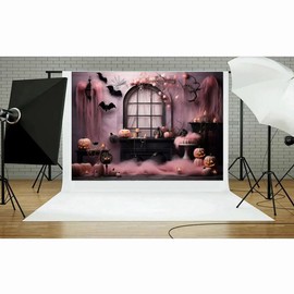 Pink Halloween Pumpkin Background - Spooky Photography Backdrop for Prom, Girl Birthday Party Decor, Halloween Night