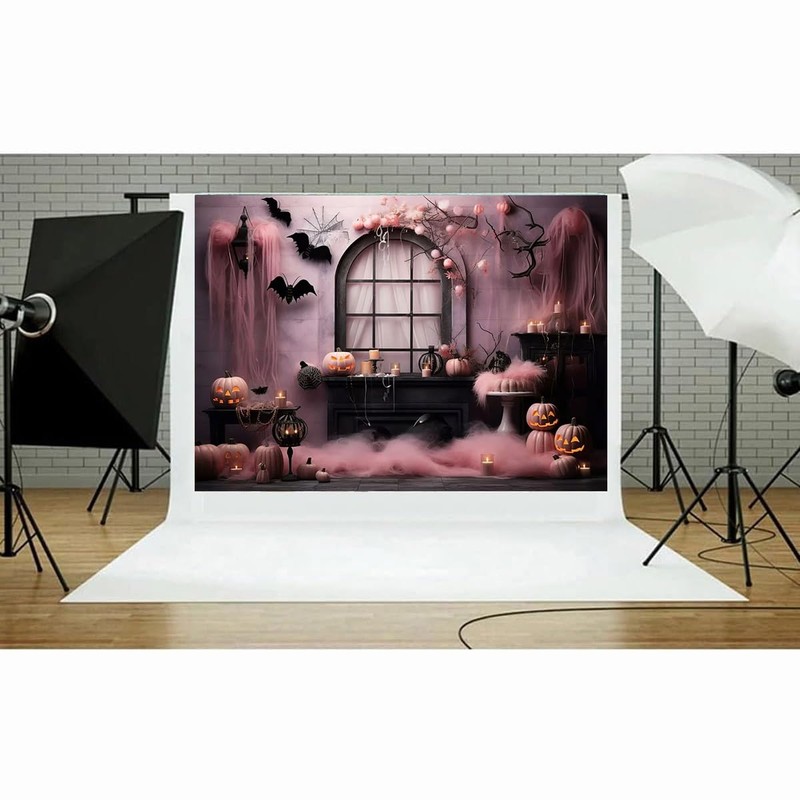 Pink Halloween Pumpkin Background - Spooky Photography Backdrop for Prom,