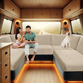 SYLC Covers for Caravan Upholstery, Jacquard, Non-Slip Motorhome Seat Covers, with 2 Bands, Sofa Seat Cushion Cover for Caravan Upholstery, Protective Cover (Beige, W 95-115 cm, D 45-65 cm)