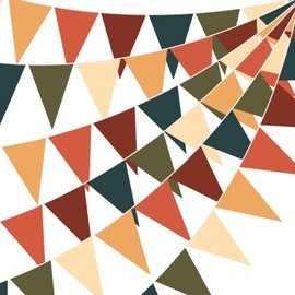 Pajean 5 Pcs Camping Pennant Banner Flags Camping Party Paper Triangle Banners Orange Green Brown Bunting for Jungle Safari Woodland Fall Baby Shower Wedding Vintage 70th Birthday Party Decoration