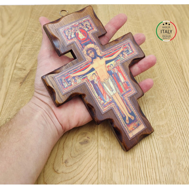 Wooden Crucifix San Damiano Wall Mounted Made in Umbria Italy