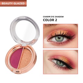 2 Colors Pearlescent Eyeshadow Palette Matte Glitter Portable Eyeshadow Neon Waterproof Pigments Eye Makeup Metallic Smoky Eyeshadow Nude Cosmetics #02