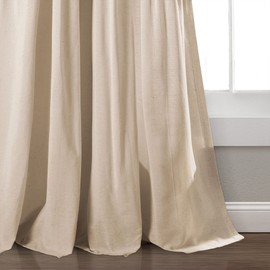 Lush Decor Linen Button Window Curtain Panel, Single, 40" W x 108" L, Dark Linen - Country Curtains - Rustic Decor - Color Block Modern Farmhouse Curtains For Living Room, Bedroom & Dining Room