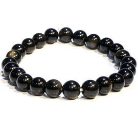 Gold Sheen Obsidian Crystal Bead Bracelet – Healing Crystal Bracelet for Women and Men – Beaded Bracelets for Spiritual Healing, Positive Energy – Unisex Elastic Adjustable Size Gemstone Bracelet