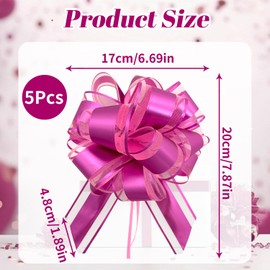 SUBTAVIK 5 Pcs Bows for Gift Wrapping, 6 Inch Pull Bows Organza Pull Bows for Gift Wrapping Large Gift Bow Pink Bows for Gift Wrapping for Wedding Christmas Birthday Party Gift