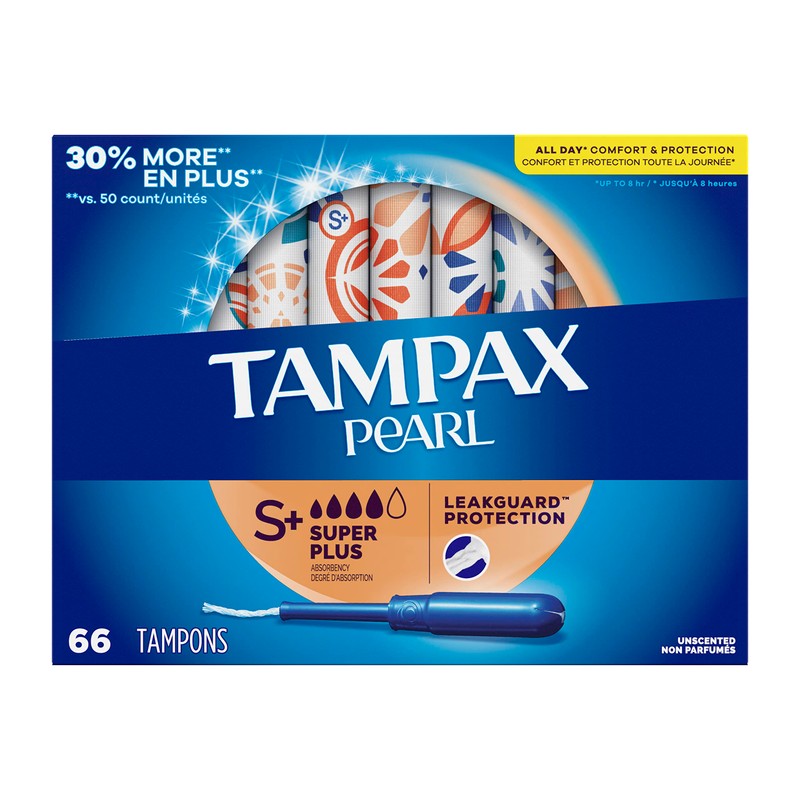 Tampax Pearl Tampons, with LeakGuard Braid, Super Plus Absorbency, Unscented,