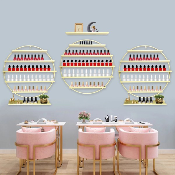 Unbranded 3Pcs Wall-Mounted Nail Salon Display Stand Gold Round Nail