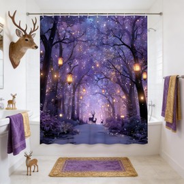 Enchanted Forest Deer Shower Curtain,Fantasy Forest Path,70" Wx70 H