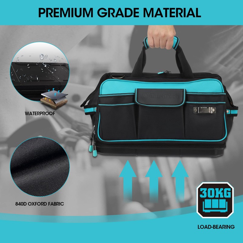 DURATECH 17" Wide Mouth Tool Bag, Large Storage 32 Pocket