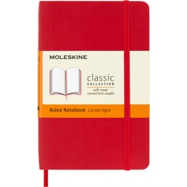 Moleskine Classic Ruled Paper Notebook, Soft Cover and Elastic Closure Journal, Color Scarlet Red, Size Pocket 9 x 14 A6, 192 Pages