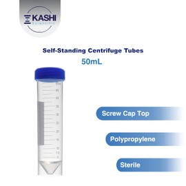 Kashi Scientific Kashi Scientific Self Standing Centrifuge Tubes 50mL, [50 Pack] Plastic Test Tube with Screw Caps, 50mL Sterile Test Tubes with Lids, 50 mL Skirted Tubes with Printed Graduation and Write-on Spot