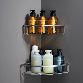 GORDEE [2 Pack] Corner Shower Caddy Organizer, SUS304 Stainless Steel Heavy Duty Rust-Proof Shelf Shampoo Holder, Wall Mounted Storage Rack for Bathroom Kitchen, Brushed Nickel