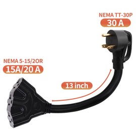 30 Amp to 110V RV Distribution Adapter Cord NEMA TT-30P to Triple 5-20/5-15R Generator Trailers Converter Cable Plug to Triple 20/15 Amp Household Outlets Heavy Duty