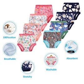 FLYISH DIRECT Potty Training Pants Girls Cotton Potty Trainer Pants Toddler Potty Training Pants Reusable Training Pants, 8 Packs, 2 Years
