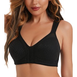 HACI Women's Front Closure Full Coverage Back Support Posture Bra Wireless Comfy(Black,40DDD)