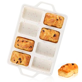 Vinino Silicone Mini Loaf Pans with Metal Reinforced Frame-1 Pack, Non-stick Silicone Bread Pan for Baking 8-Cavity, Tiny Banana Bread Pan Set, Dishwasher Safe Brownie Pan-Cream