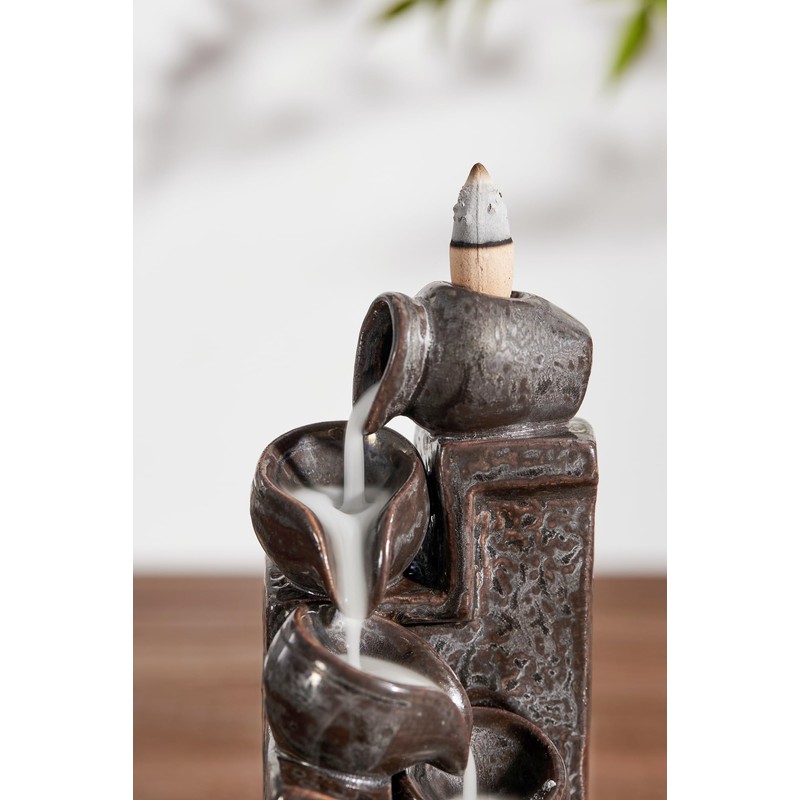 LAMDAWN Unique Cascading Basins Ceramic Waterfall Incense Holder, Paired with