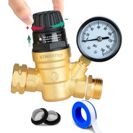 STMOUTUO STMOUTUO RV Water Pressure Regulator for RV Camper. Brass Lead-Free Adjustable Camper Water Pressure Regulator with 0-160 PSI Gauge ，Reducer Valve W Filter，Package includes 1 raw tape for water pipes.