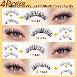 Magnetische falsche Wimpern, natürlicher Look, 4 Paar, kein Kleber erforderlich, wiederverwendbares magnetisches Wimpernset mit Applikator, einfach zu tragen, mit Anleitung (4 Paar C)