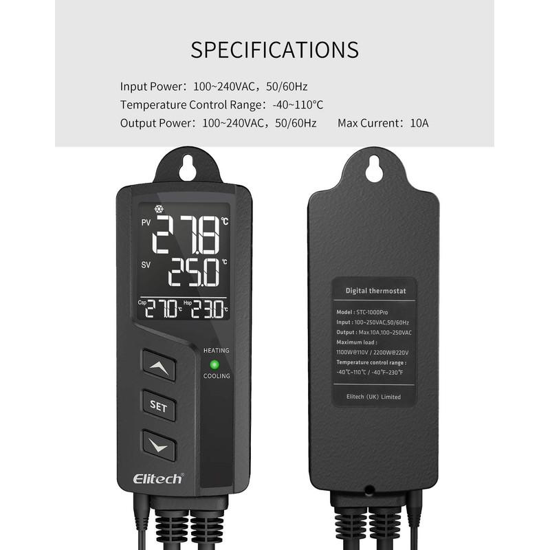Elitech Digital Temperature Controller 220 V for Greenhouse Reptiles Terrarium