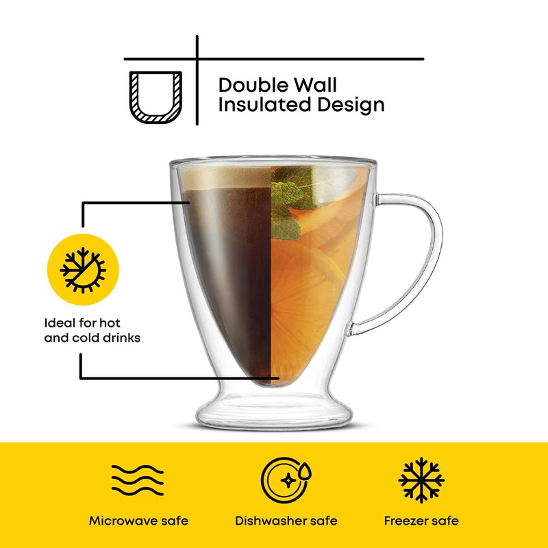 JoyJolt Declan Irish Double Wall Insulated Glass Coffee Cups (Set