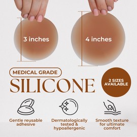 NUDECOVER Nipple Covers for Women - Reusable, Comfortable, & Invisible Nipple Pasties - No More Peeling, Itch & Pain (Brown, 4 Inches - Large (Fits D+ Cups))