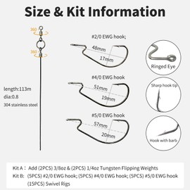 Tokyo Style Punch Shot Making Accessories - Drop Shot Punch Rig Kit Including Tungsten Weights, EWG Hooks and Swivels for Bass Fishing