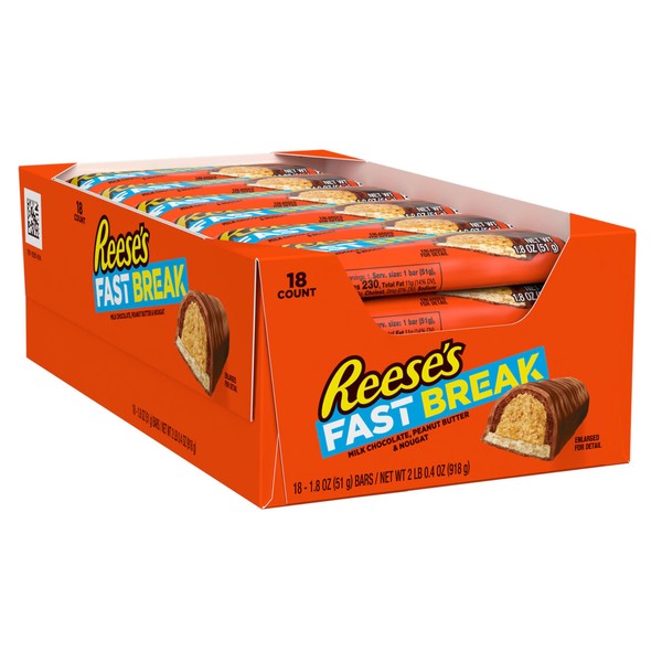 REESE'S FAST BREAK Peanut Butter Nougat Candy Bars, 1.8 oz (18 Count)