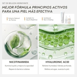 WEUD Skin Care Coreano 3 En 1 Kit, con 1 Crema Hidratante Niacinamida  1 Serum Centella Asiatica  1 Serum Pptidos Propleo, Kit Cuidado Facial Mujer...