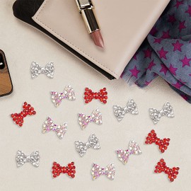 WOKOTO 15 Pcs 3D Bow Nail Charms Silver Nail Bow Charms for Nail Art Jewels for Nails Gems and Rhinestones Bowknots Charms for Nails Bow Tie Nail Art Gems 3D Bow Rhinestones for Nails Jewelrys