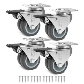 GBL Heavy Duty Swivel Casters with 4 Brakes + Screws - 50mm 280kg in Motion, 600kg Static - 4 Pack No Floor Marks Silent Caster for Furniture - Rubber Coated Trolley Wheels, Silver