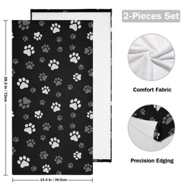 COVASA 2 Pack Black White Grey Hand Towels for Bathroom,Soft Absorbent Dog Cat Paw Gray Towels for Kitchen,Cute Animal Pet Footprint Decorative Guest Bathroom Towels for Bath,Face,Shower,Gym 14"x28"