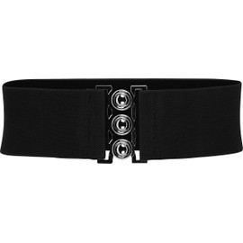 BlackButterfly Wide Elastic Waist Cinch Stretch Waistband Retro Clasp Buckle Belt (Black, M)