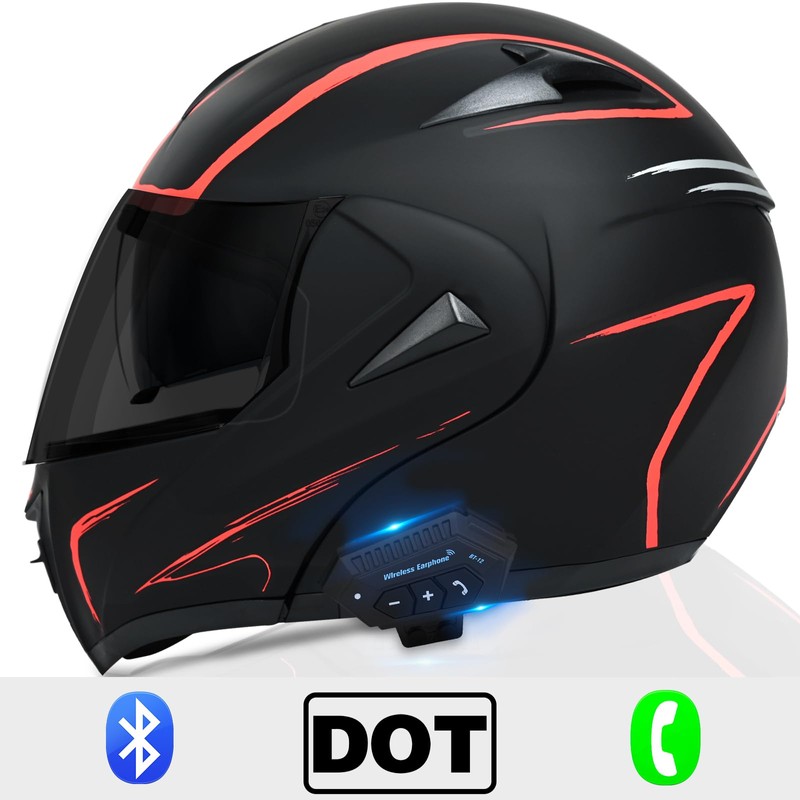 Motorcycle Bluetooth Modular Helmet, DOT Approved Dual Visor Full Face