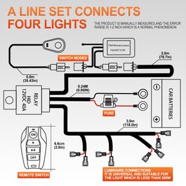 UFsenten High Beam Harness kit 4 Leads 12V Strobe Switching Power Supply Relay Blade Fuse 14AWG core Cable Harness kit for LED Driving Light Strip