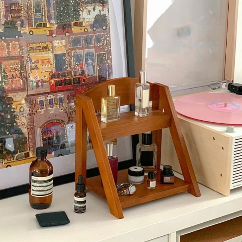 Desktop Organizer Retro Aesthetic Office Storage Rack Home Decor Wood