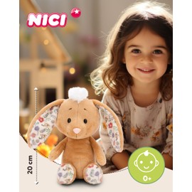 NICI 61459 Cuddly Toy Rabbit 20 cm Brown Soft Plush Toy Cute Plush Toy for Cuddling and Playing, for Children and Adults, Great Gift Idea, Light Brown (Flowers)