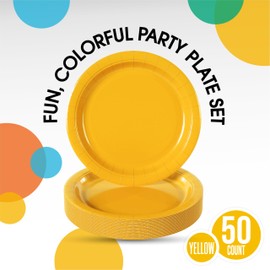Exquisite Yellow Paper Plates 9 Inch Heavy Duty Paper Plates 50 Pcs Yellow Disposable Plates, Paper Plates Disposable Heavy Duty 350 GSM Disposable Plates For Party, Yellow Plates For Party