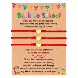 PEALICIOUS Back to School Bracelet Mommy and Me, 3PCS Back to School Gifts for Daughter with Red String, First Day of Kindergarten Bracelet Matching 1st Day of School Outfit as Mother and Son Jewelry